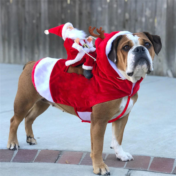 Christmas Santa Claus Pet Coat Riding Reindeer Clothes Pet Costume Dress Up Winter Pet Jumper