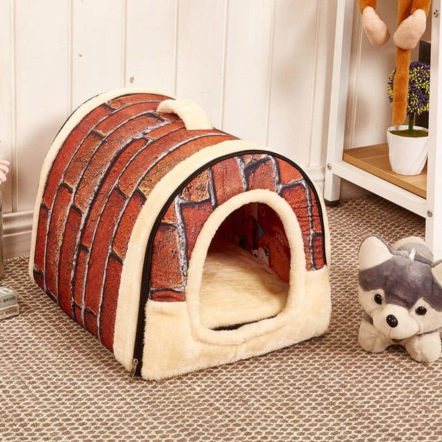 Pet House Foldable Bed With Mat Soft Winter Dog Puppy Sofa Cushion House Dog Cat Bed For Small Medium Dogs